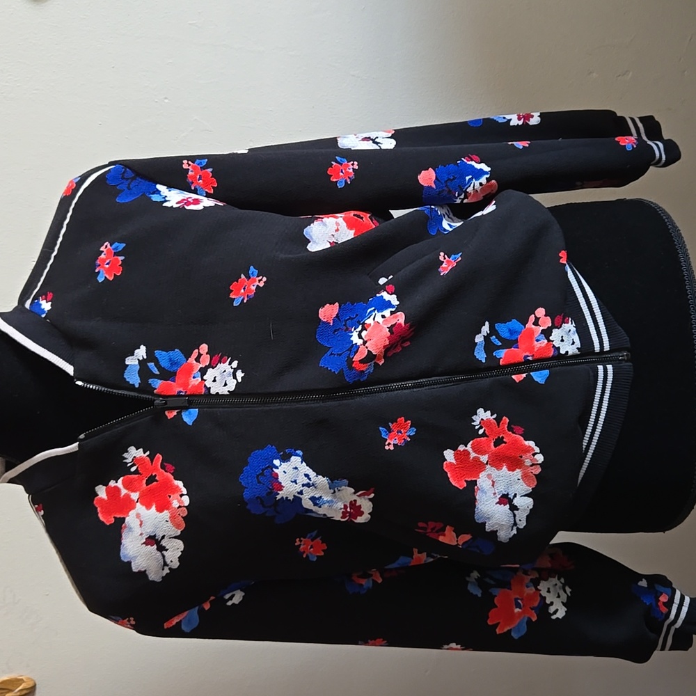 C21 Vince Camuto Lightweight Bomber Jacket Size Sm Full Zip Pockets Black Floral